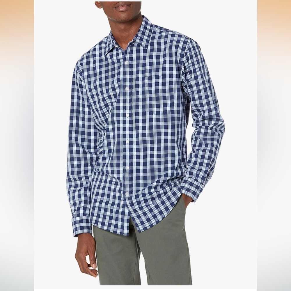 Men's blue and white plaid Checkered casual bottom down shirt NWT reg fit L